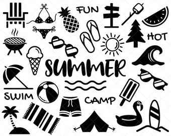 Sommer Clip Art SVG - Sommer im Freien Camping Grillen Strand Urlaub 4. Juli druckbare Silhouette geschnitten Datei, sofortiger Download, kommerzielle Nutzung