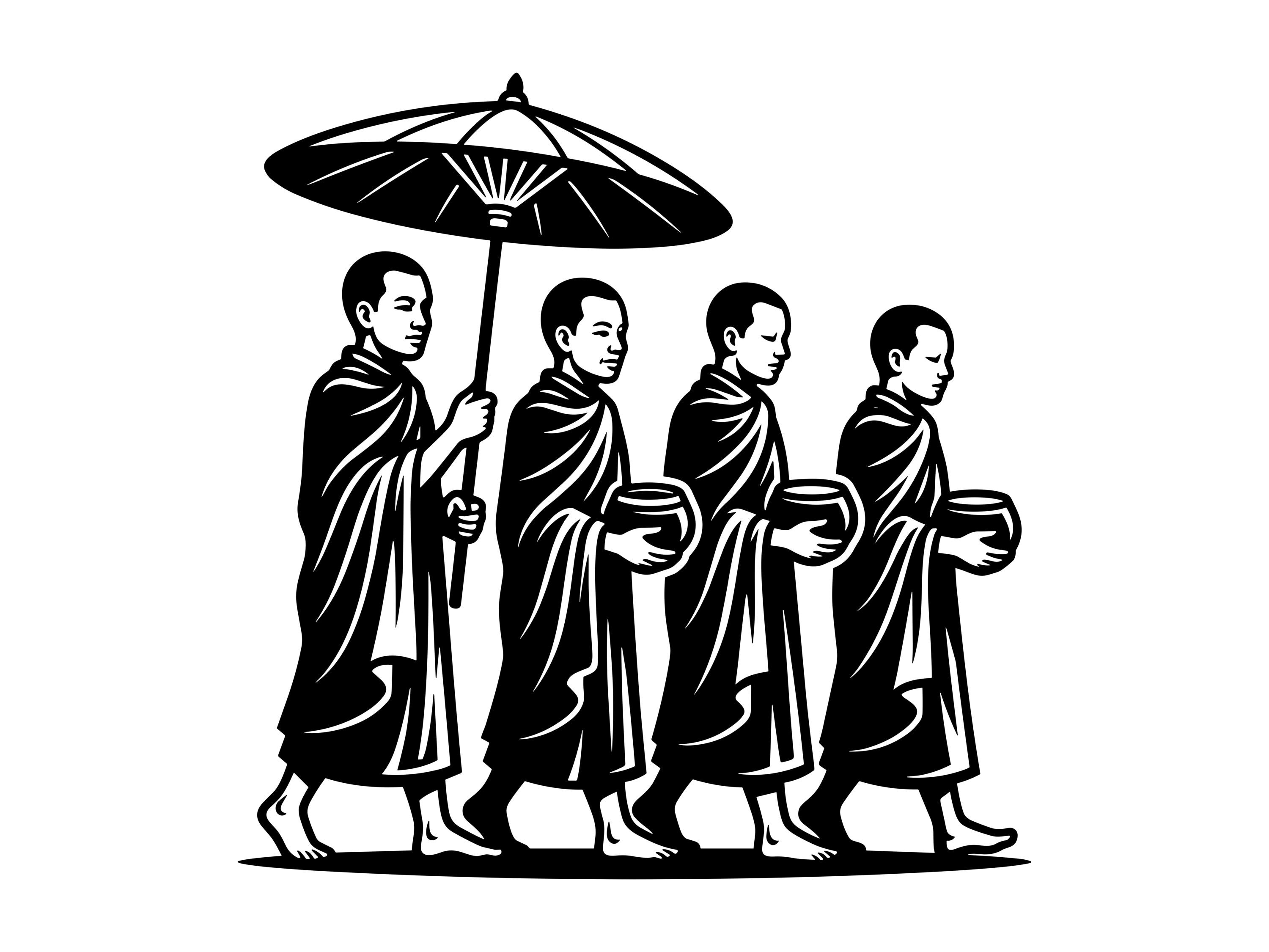 Buddhist Monks SVG - Buddhism Culture Thailand Spiritual Zen Alms