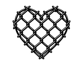 Chain Link Heart SVG - Barbed Wire Tough Love Emo Valentine Grunge Printable Cut File, Instant Download, Commercial Use
