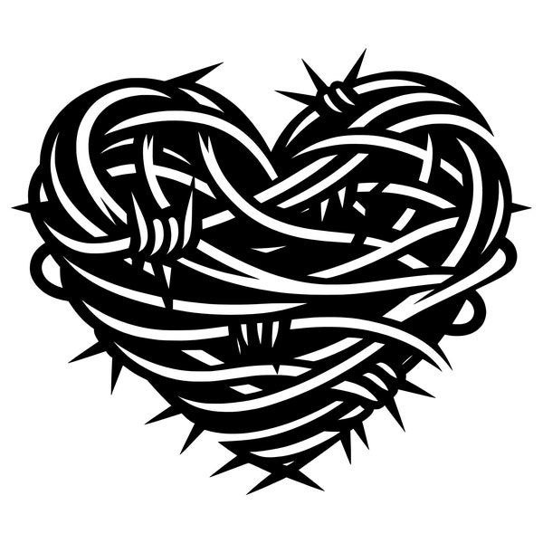 Barbed Wire Heart SVG - Gothic Punk Barbed Love Heart Printable Clip Art Cut File, Instant Download, Commercial Use, svg png jpg eps pdf