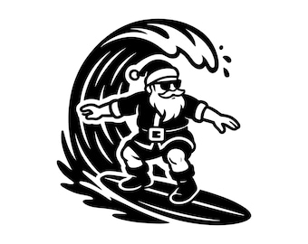 Surfing Santa SVG - Strand Jul Tropisk Semester Sommar Vibes Jultomten Utskrivbar Klippfil, Omedelbar Nedladdning, Kommersiellt Bruk