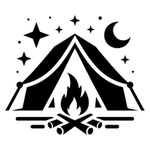 Campeggio SVG - Falò Tenda Sopravvivenza all'aperto Silhouette Clip Art File Tagliato, Download Istantaneo, Uso Commerciale, SVG PNG JPG EPS pdf