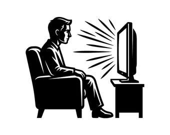 Man Watching Tv SVG - Movie Night Retro Tv Binge Watching Armchair Relaxing Printable Cut File, Instant Download, Commercial Use