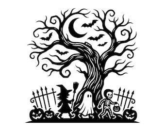 Halloween Tree SVG - Trick Or Treat Spooky Kids Costumes Fall October Night Printable Cut File, Instant Download, Commercial Use