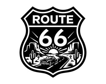 Route Sixty Six SVG - Road Trip Old Car Desert Highway Retro Travel Americana Printable Cut File, Instant Download, Commercial Use