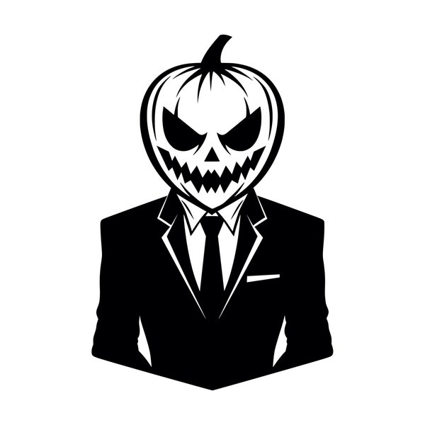 Jack O Lantern Man SVG - Formal Halloween Pumpkin Head in Suit Silhouette Cut File, Instant Download, Commercial Use, svg jpg png eps pdf