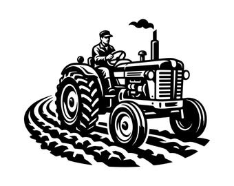 Vintage Tractor SVG - Farmer Driving Agriculture Country Life Rustic Fields Printable Cut File, Instant Download, Commercial Use