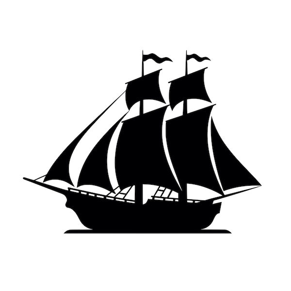 Sailing Ship SVG - Sail Boat Old Vintage Ship Silhouette Clipart Cut File, Instant Download, Commercial Use, svg jpg png eps pdf