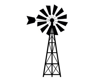 Windmill SVG - Country Farm Windmill Printable Silhouette Clipart Cut File, Instant Download, Commercial Use, svg jpg png eps pdf