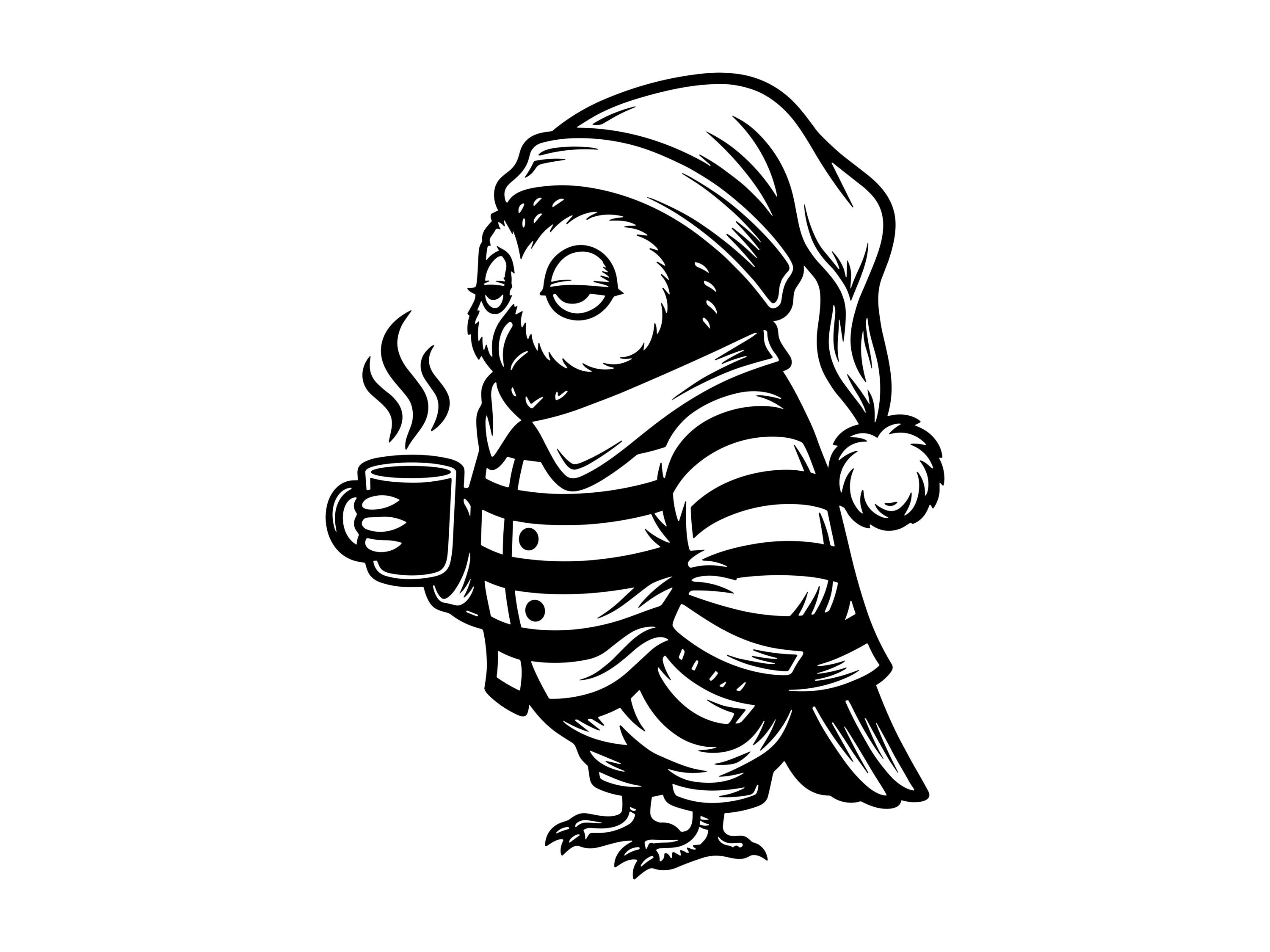 Sleepy Owl SVG - Morning Coffee Night Owl Pajamas Coffee Lover Bird Printable Cut File, Instant Down