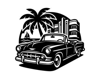 Vintage Car SVG - Classic Auto Retro Automobile Art Deco Miami Beach Havana Printable Cut File, Instant Download, Commercial Use