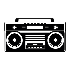 Boombox SVG - Reproductor de música de casete Ghetto Blaster de los 80, silueta, clipart, archivo de corte, descarga instantánea, uso comercial, SVG, JPG, PNG, EPS, PDF