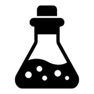 May include: A black and white illustration of a glass beaker with a round bottom and a narrow neck. The beaker is filled with a liquid and has bubbles inside.