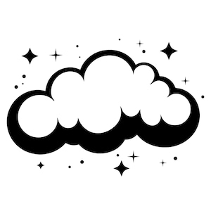 クラウド SVG - ふわふわの漫画の雲天気夜空の星印刷可能なクリップ アート カット ファイル、即時ダウンロード、商用利用、svg png jpg eps pdf