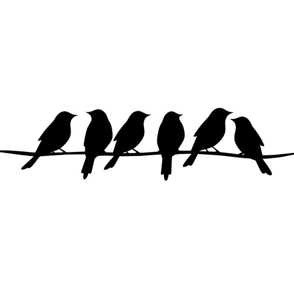 Birds On Wire SVG - Perched Birds On Tree Branch Animals Wildlife Silhouette Clip Art Cut File, Instant Download, Commercial Use