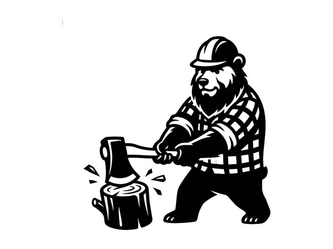 Lumberjack Bear SVG - Wood Chopping Forest Worker Plaid Shirt Logger ...