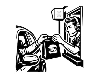 Drive Thru SVG - Fast Food Takeout Burger Restaurant Headset Worker Printable Cut File, Instant Download, Commercial Use