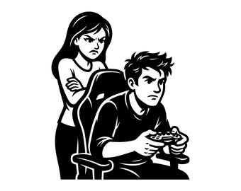 Gamer Couple SVG - Angry Wife Funny Husband Console Gaming Player Printable Cut File, Instant Download, Commercial Use