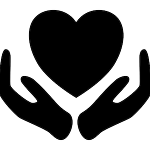 Caring Hands SVG, hands and heart silhouette, kindness clip art, caring hands heart cut file, black love heart PNG, heart in hands outline