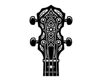 Banjo Headstock SVG - Mandala Boho Acoustic Music Lover Musician Gift Printable Cut File, Instant Download, Commercial Use