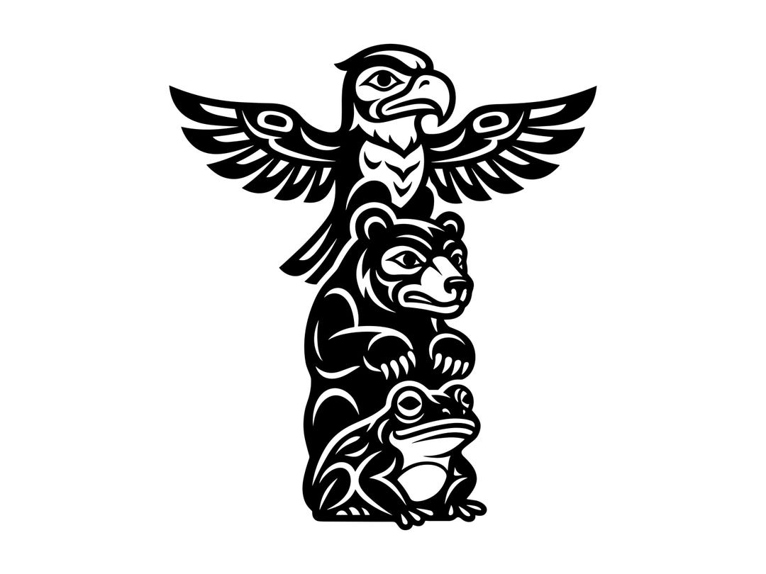Totem Pole SVG - Native American Art Spirit Animals Eagle Bear Frog NW ...