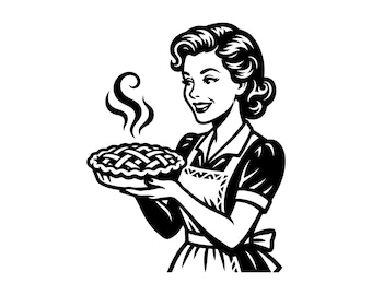 Retro Housewife SVG - Vintage Baking 1950s Cook Kitchen Queen Happy Mom Printable Cut File, Instant Download, Commercial Use