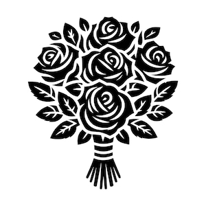 バラ SVG - バラの花束 花柄 ロマンチックなバレンタインの花 印刷可能なクリップ アート カット ファイル、即時ダウンロード、商用利用、png jpg eps pdf