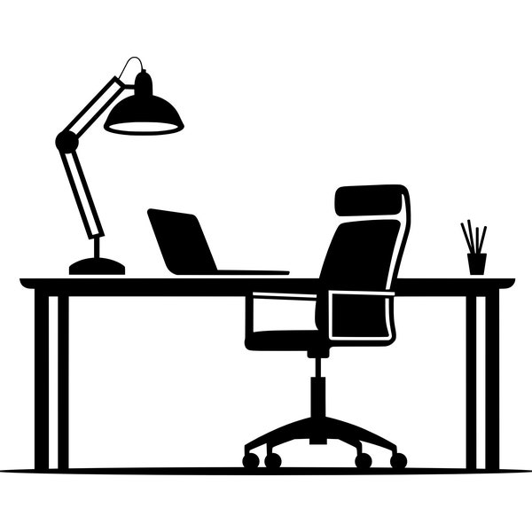 Office Desk SVG - Laptop Computer Work Study Table Silhouette Clip Art Cut File, Instant Download, Commercial Use, svg png jpg eps pdf