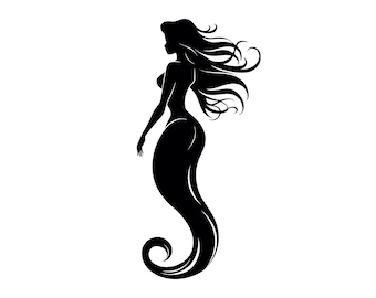 Mermaid SVG, Mermaid Silhouette, Mermaid Clipart, Mermaid Cut File, Mermaid Design, Mermaid Outline, Mermaid Art, Printable, Commercial Use