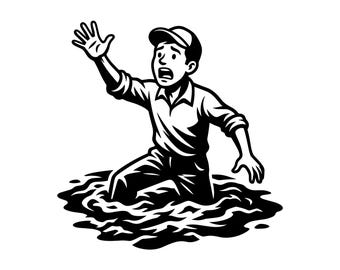 Sinking Man SVG - Quicksand Mud Swamp Drowning Survival Panic Printable Cut File, Instant Download, Commercial Use
