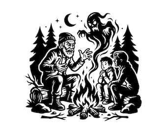 Ghost Story SVG - Halloween Camping Campfire Tale Spooky Kids Scary Woods Night Sky Printable Cut File, Instant Download, Commercial Use