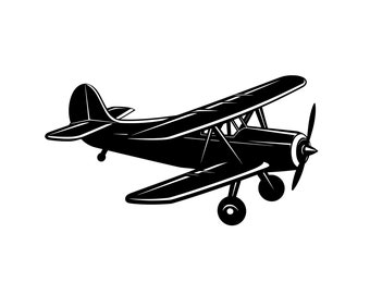 Retro Airplane SVG - Vintage Propeller Biplane Airoplane Silhouette Clipart Cut File, Instant Download, Commercial Use, svg jpg png eps pdf