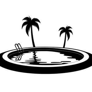 Schwimmbad SVG - Tropische Sommer Ferien am Pool Silhouette Clip Art geschnitten Datei, sofortiger Download, kommerzielle Nutzung, png jpg eps pdf
