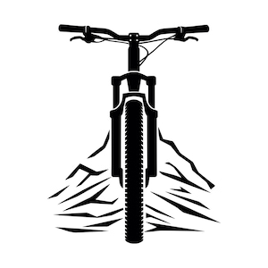 Silueta de bicicleta de montaña SVG - Archivo de corte prediseñado para descenso en senderos de montaña, descarga instantánea, uso comercial, SVG, JPG, PNG, EPS y PDF