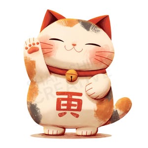 Maneki Neko PNG, Gatto fortunato giapponese Portafortuna Gatto kawaii Portafortuna File di taglio stampabile, Clip Art, Download immediato, Uso commerciale