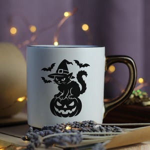 Witch Cat SVG - Halloween Cat Pumpkin Bat Spooky Night Fall Decor ...