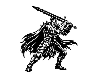 Armored Knight SVG - Medieval Warrior Fantasy Fighter Sword Paladin Printable Cut File, Instant Download, Commercial Use