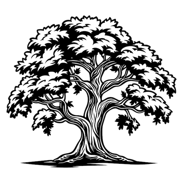 Oak Tree SVG - Large Tree Nature Forest Woodland Botanical Printable Clip Art Cut File, Instant Download, Commercial Use, png jpg eps pdf