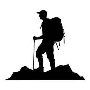 Hiker SVG - Person Hiking Walking Outdoors Mountain Trekking Silhouette Clip Art Cut File, Instant Download, Commercial Use, png jpg eps pdf