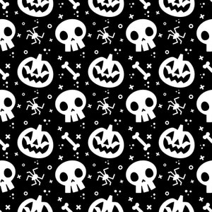 Halloween Pattern - Spooky Jack O Lantern Skull Spiders Seamless Digital Paper SVG Printable Background, Instant Download, Commercial Use