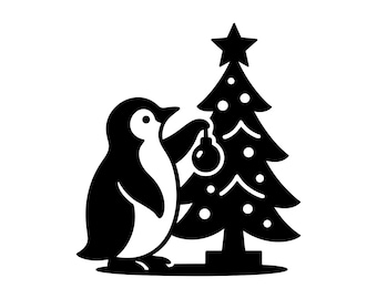 Penguin Christmas SVG - Holiday Winter Festive Tree Decoration Printable Cut File, Instant Download, Commercial Use