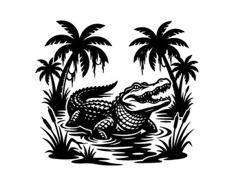 Caimán de pantano SVG - Cocodrilo Reptil Florida Caimán Animal de pantano Archivo de corte imprimible, descarga instantánea, uso comercial