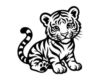 Baby Tiger SVG - Cute Cub Jungle Animal Safari Nursery Decor Wild Cat Printable Cut File, Instant Download, Commercial Use