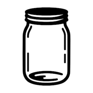 Op de afbeelding: Een zwart-witte lijntekening van een glazen pot met deksel.