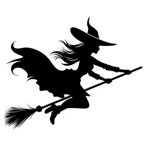 Flying Witch SVG - Halloween Evil Witch Broom Stick Silhouette Clipart Cut File, Instant Download, Commercial Use, svg jpg png eps pdf