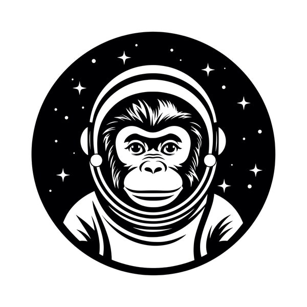 Space Monkey SVG - Astronaut Monkey Chimpansee in Space Silhouette Clipart Cut File, Instant Download, Commercieel Gebruik, svg jpg png eps pdf