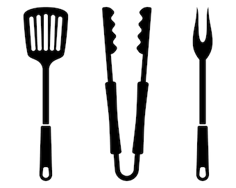 BBQ Utensils SVG, grill tools silhouette, barbeque clipart, cooking utensils cut file, bbq tongs PNG, bbq fork outline, grill spatula vector