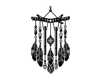 Celestial Dreamcatcher SVG - Witch Decor Moon Phases Pagan Art Tribal Sign Mystic Printable Cut File, Instant Download, Commercial Use