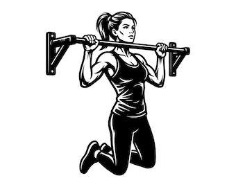 Pull Up Woman SVG - Gym Workout Fitness Exercise Training Strength Printable Cut File, Instant Download, Commercial Use