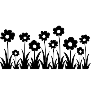 Blomfält SVG - Vildblommor äng natur vår flora silhuett Clipart klippfil, omedelbar nedladdning, kommersiellt bruk, svg jpg png eps pdf